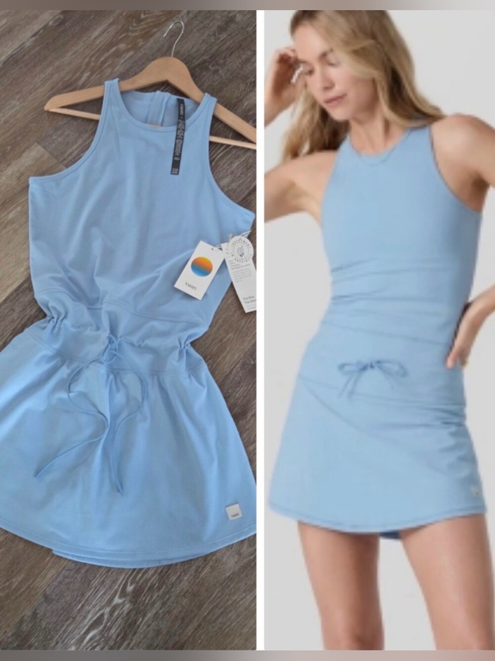 Vuori Daily Tennis Athletic Drawstring Tank Dress Surf Blue